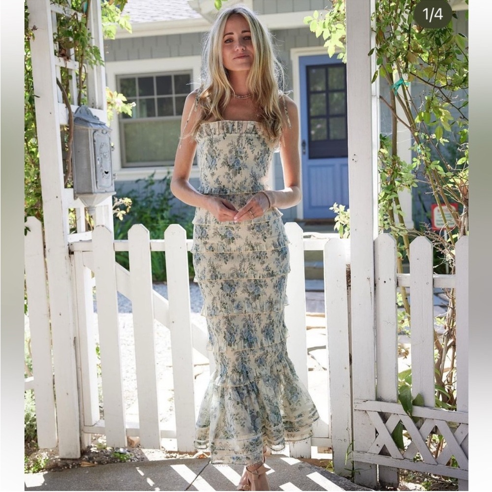 V. Chapman Blue and Cream Floral Camisole